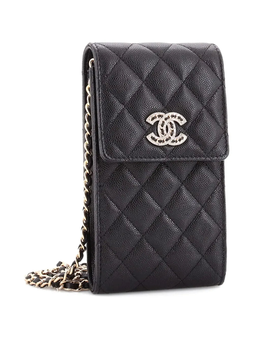 Embellished CC Flap Phone Holder Quilted Caviar Quilted Caviar crossbody bag