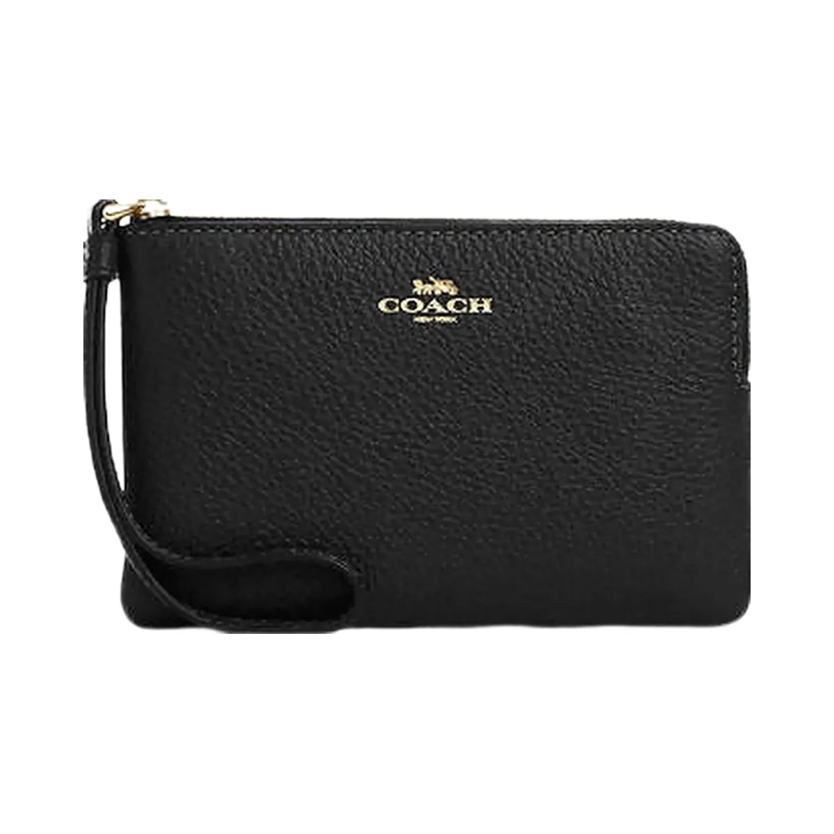Coach Corner Zip Wristlet Pebbled Leather-Gold-Black