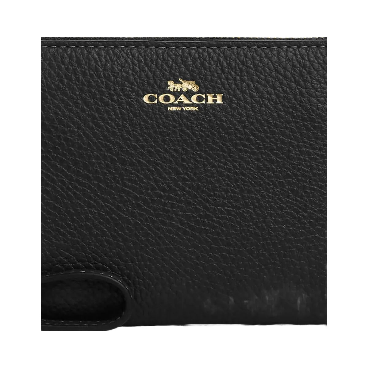 Coach Corner Zip Wristlet Pebbled Leather-Gold-Black