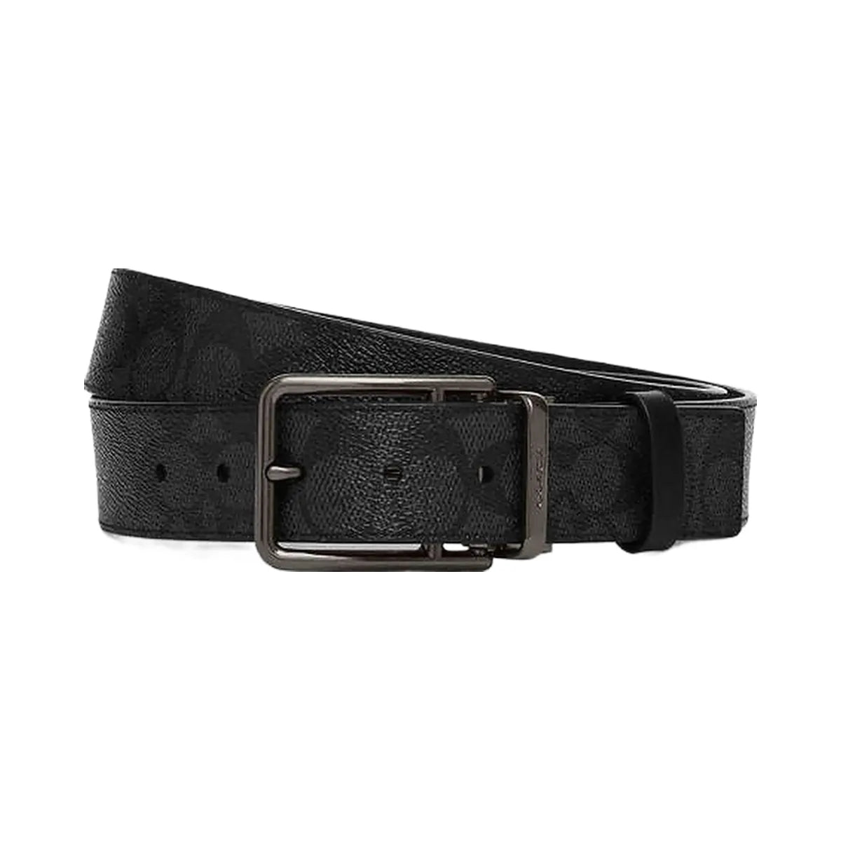 Coach Double Bar Buckle Cut To Size Reversible Belt, 38 Mm Gunmetal-Charcoal-Black