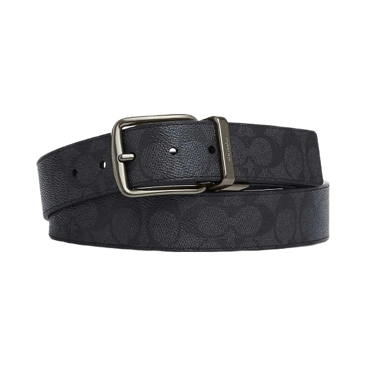 Coach Harness Buckle Cut To Size Reversible Belt, 38 Mm Signature Canvas-Gunmetal-Charcoal-Black