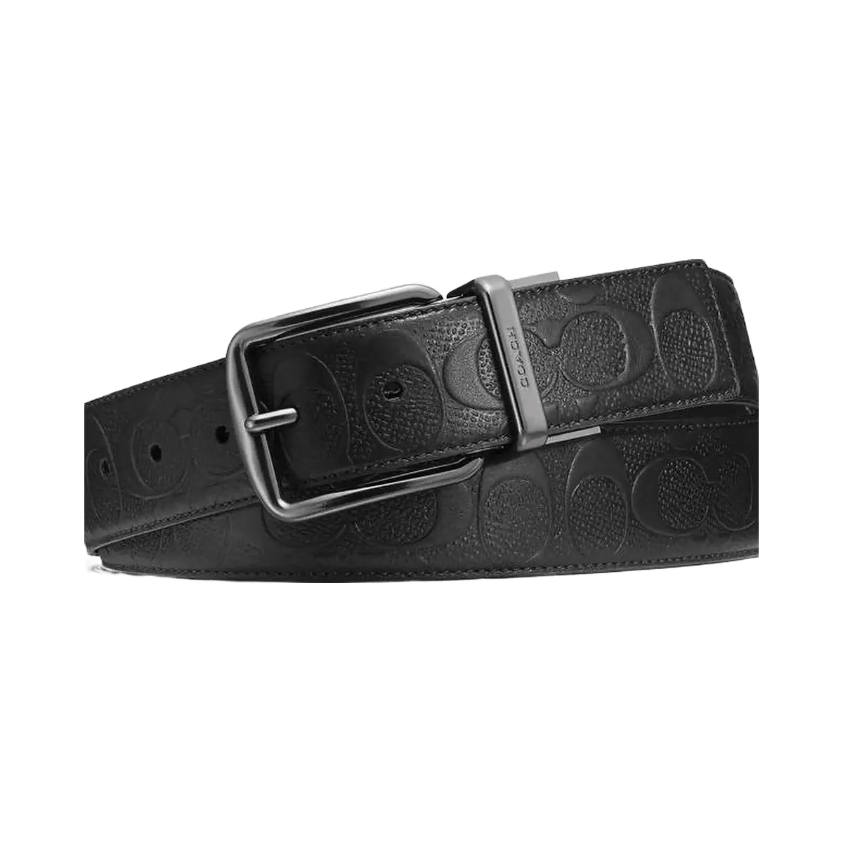 Coach Harness Buckle Cut To Size Reversible Belt, 38 Mm Smooth Leather-Black