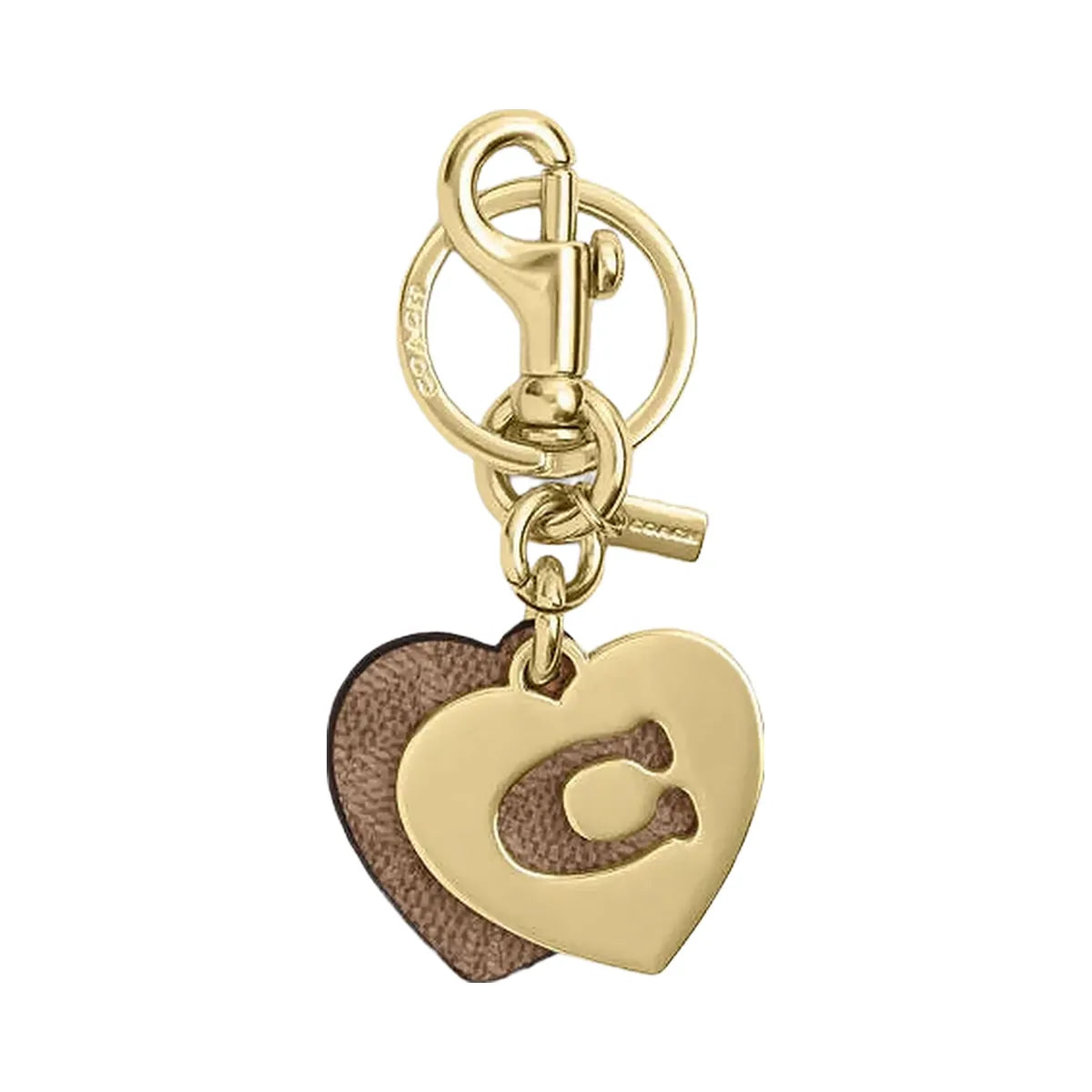 Coach Hearts Key Ring In Signature Canvas Gold-Tan-Brown