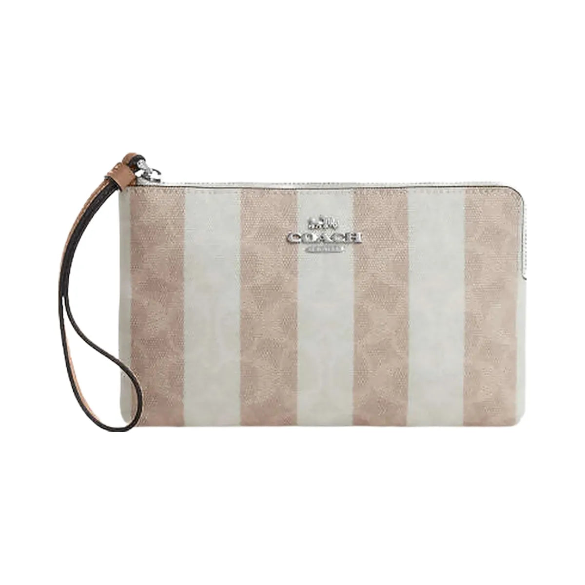 Coach Large Corner Zip Wristlet In Signature Canvas Coated Canvas-Sv-Sand-Tan