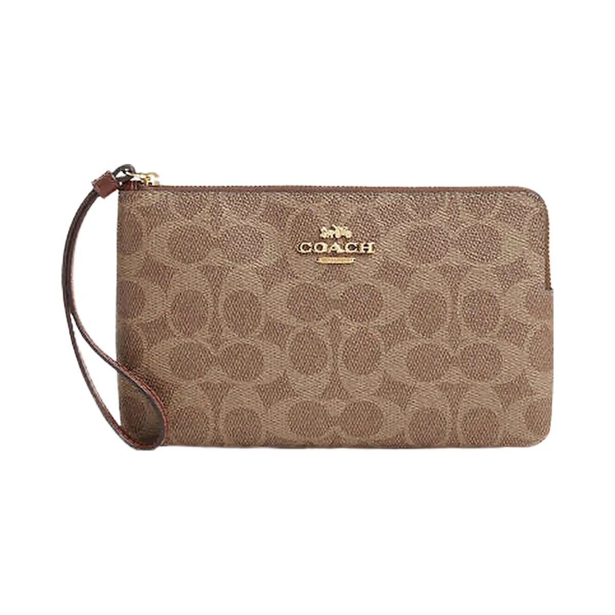 Coach Large Corner Zip Wristlet In Signature Canvas Signature Canvas-Gold-Tan-Brown