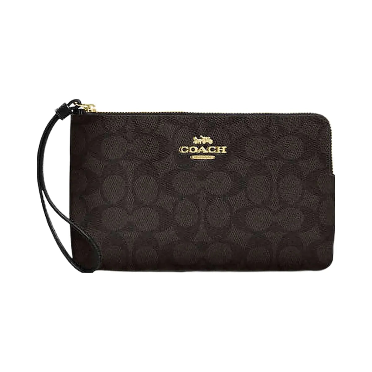 Coach Large Corner Zip Wristlet In Signature Canvas Signature Canvas-Gold-Walnut-Black