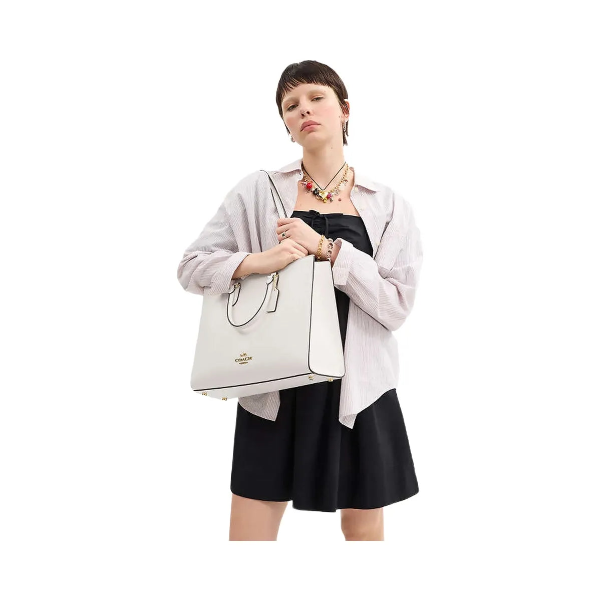Coach Maggie Tote Bag Pebbled Leather-Gold-Chalk