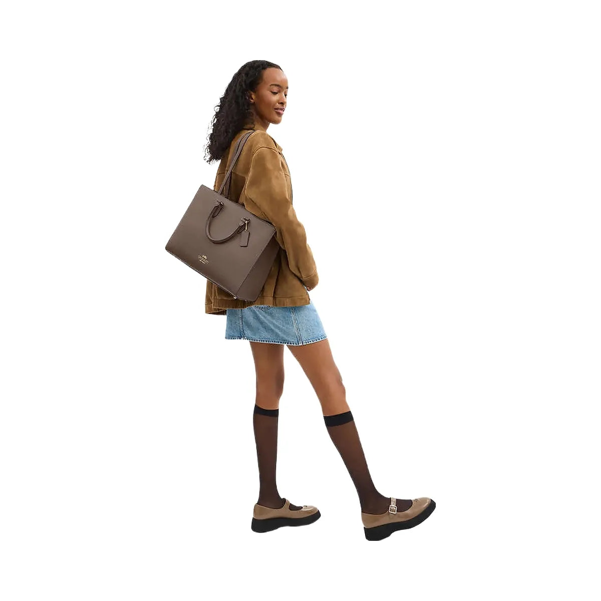 Coach Maggie Tote Bag Pebbled Leather-Gold-Dark Stone