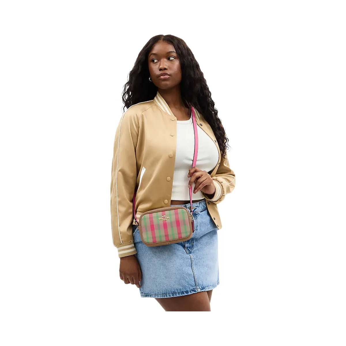 Coach Mini Jamie Camera Bag With Plaid Print Gold-Pink Multi