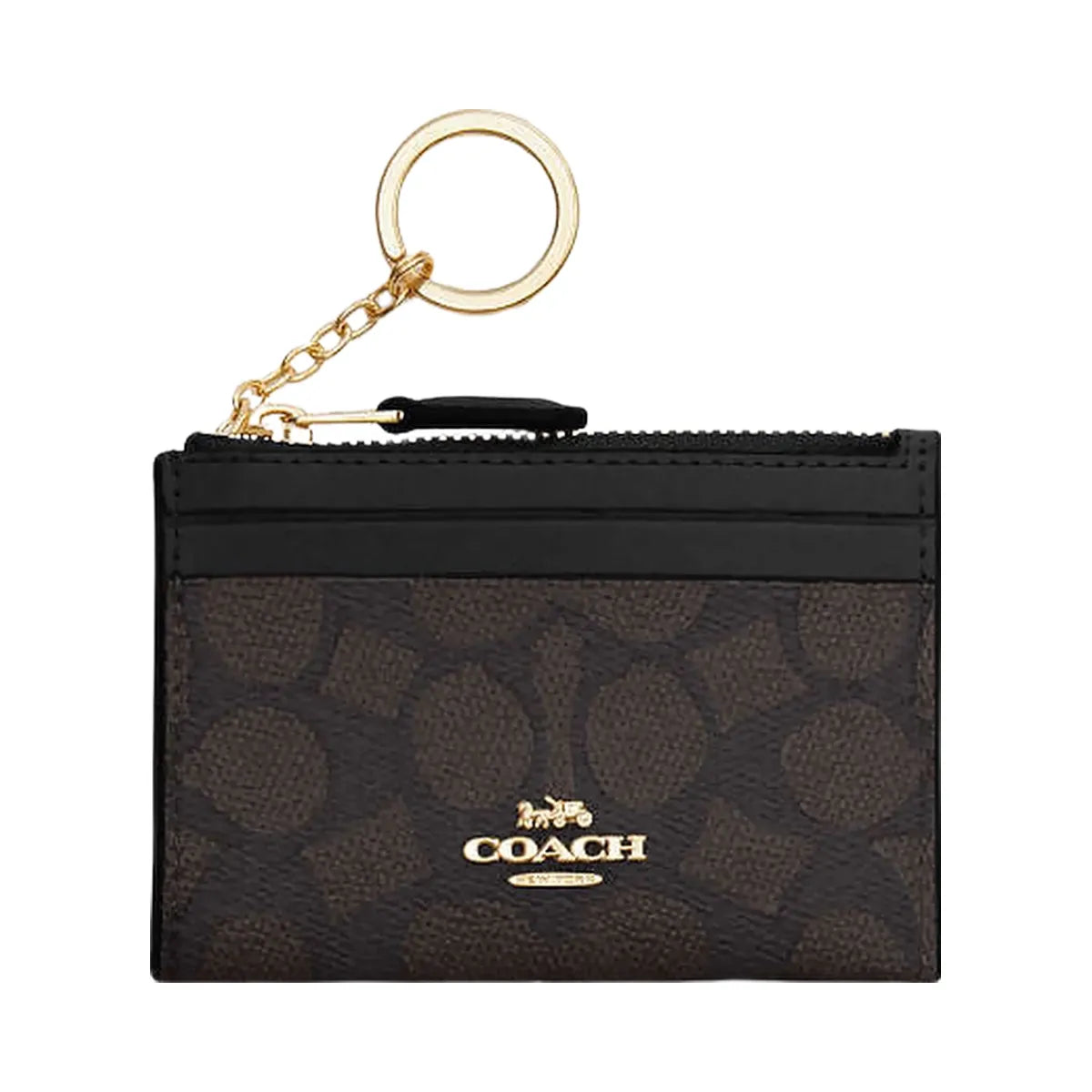 Coach Mini Skinny Id Case In Signature Canvas Signature Canvas-Gold-Walnut-Black