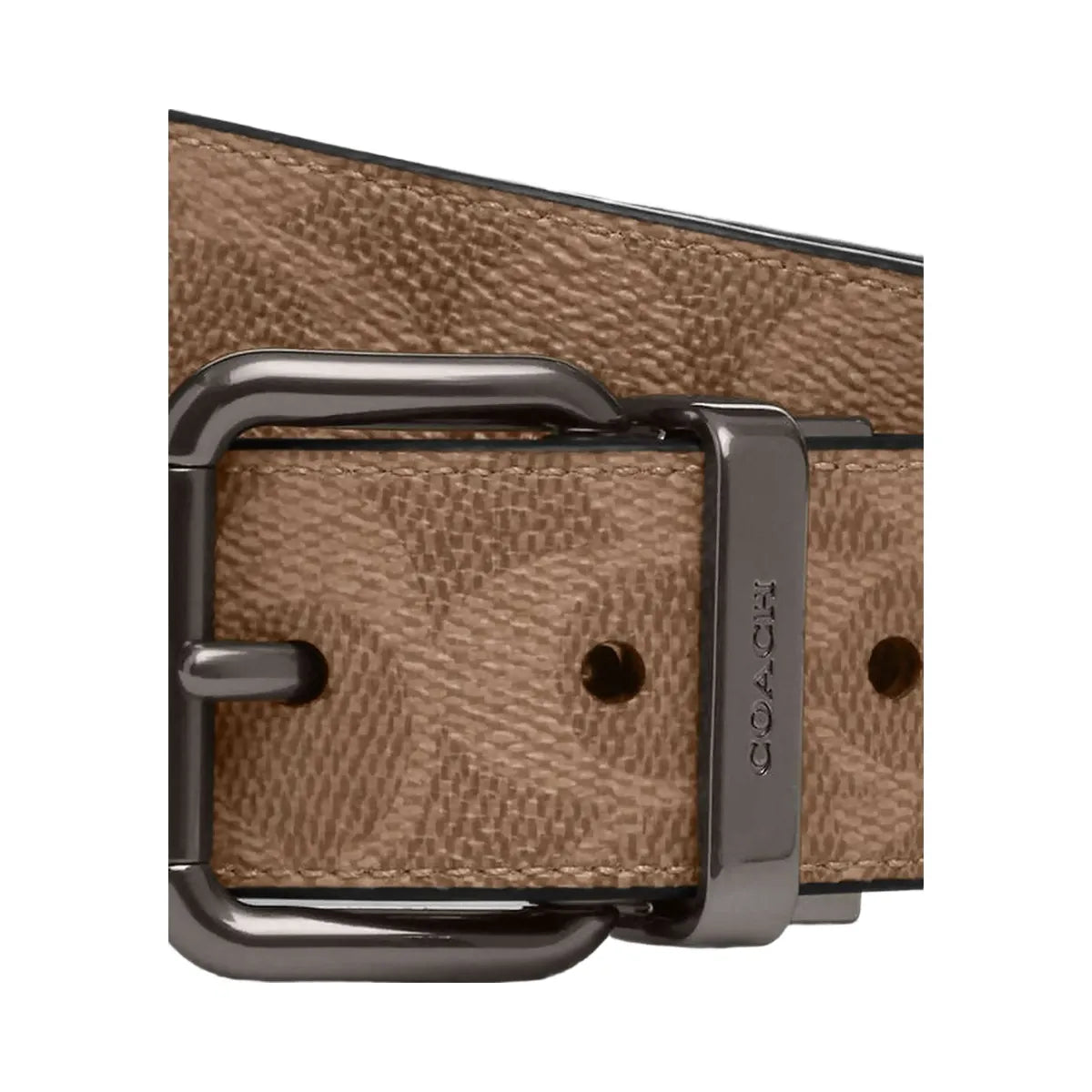 Coach Roller Buckle Cut To Size Reversible Belt, 38 Mm Signature Canvas-Gunmetal-Tan Charcoal