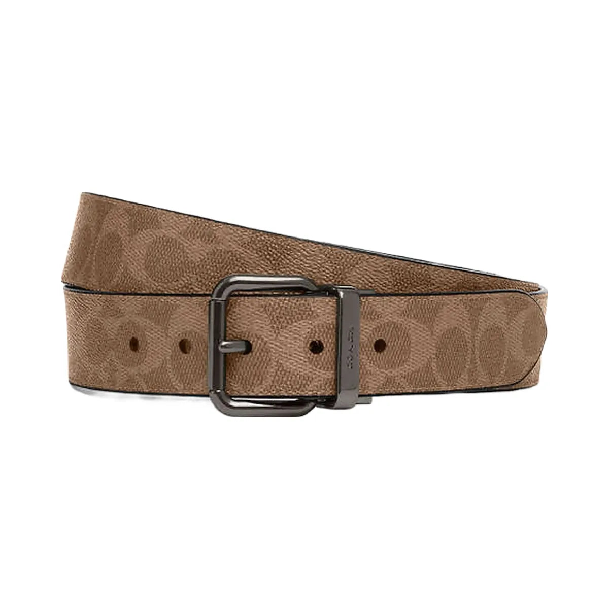 Coach Roller Buckle Cut To Size Reversible Belt, 38 Mm Signature Canvas-Gunmetal-Tan Charcoal
