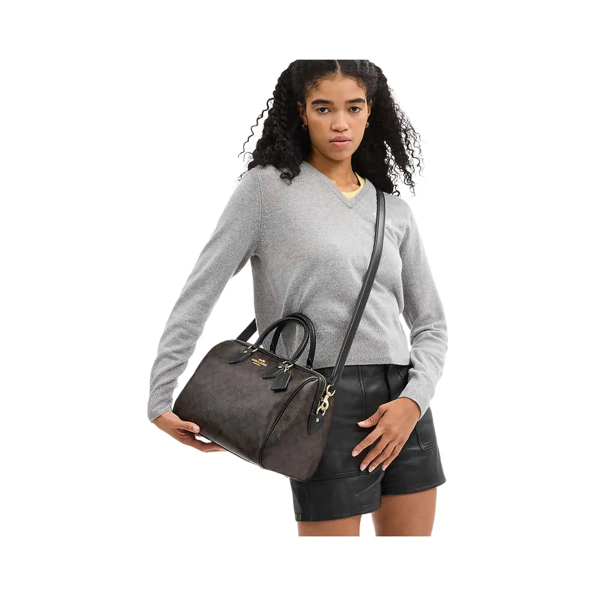 Coach Rowan Large Satchel Bag In Signature Canvas Signature Canvas-Gold-Walnut-Black
