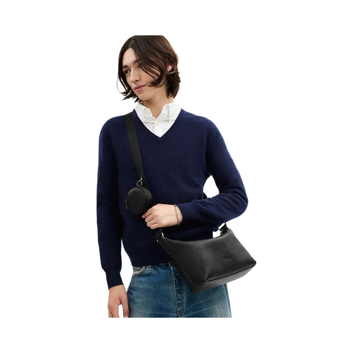 Coach Small Finn Crossbody Bag With Pouch Pebbled Leather-Gunmetal-Black