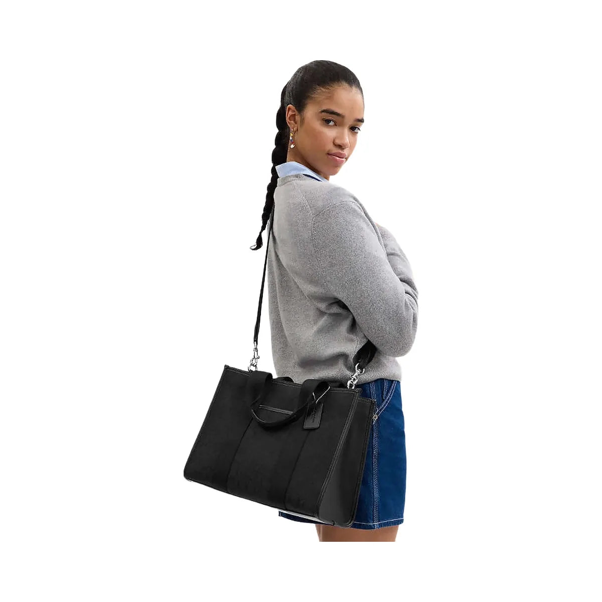 Coach Smith Tote Bag In Signature Jacquard Non Leather-Silver-Black
