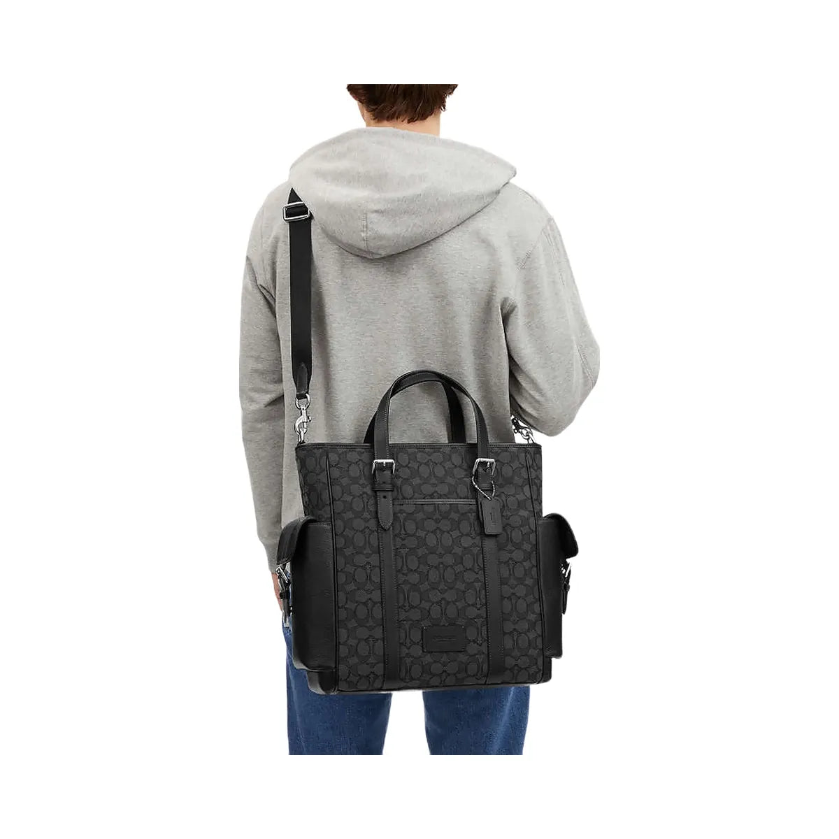 Coach Sprint Tote In Signature Jacquard Signature Jacquard-Silver-Charcoal-Black