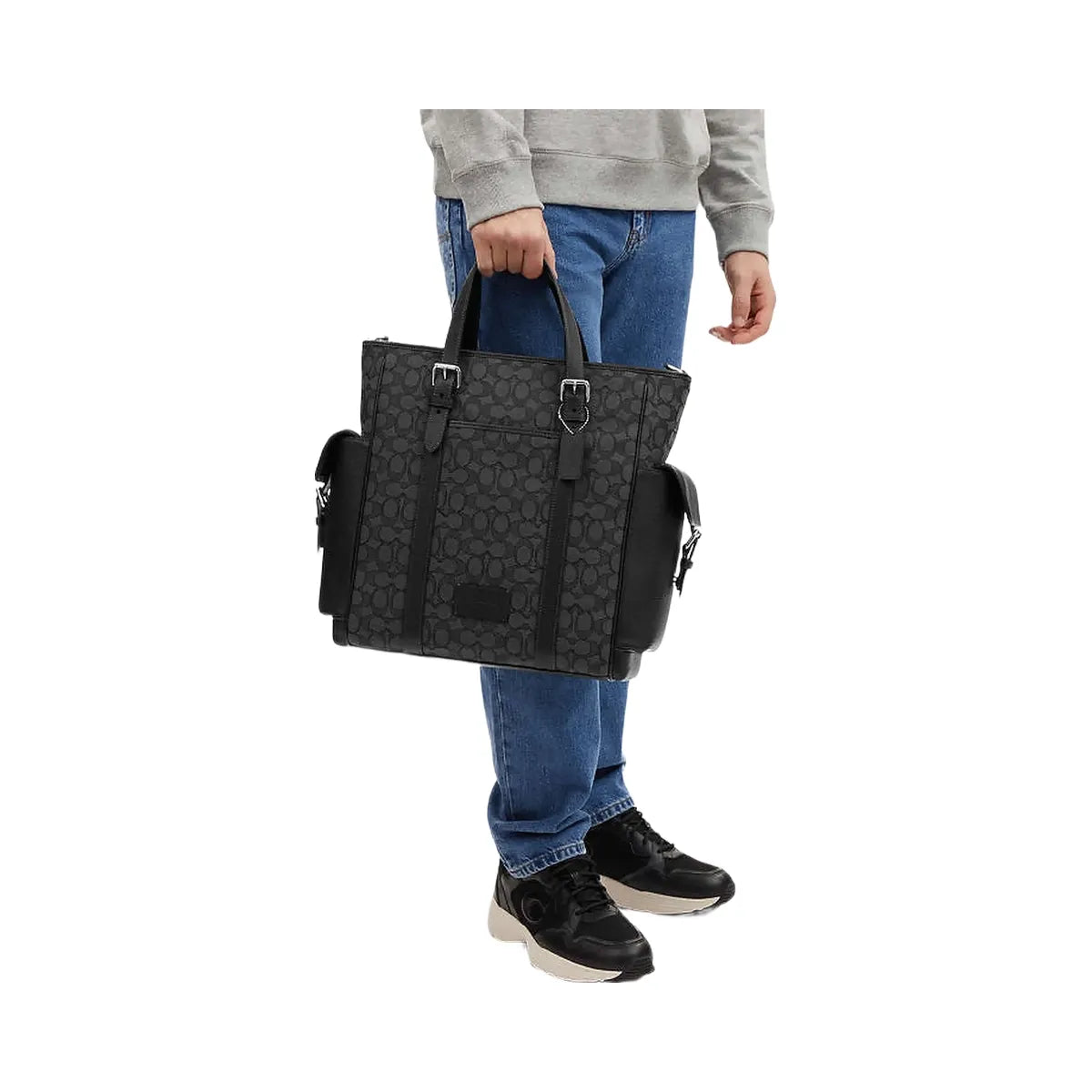 Coach Sprint Tote In Signature Jacquard Signature Jacquard-Silver-Charcoal-Black