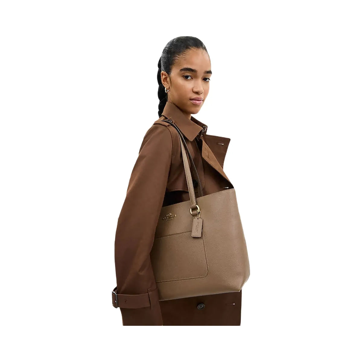 Coach Station Tote Bag Crossgrain Leather-Gold-Dark Stone