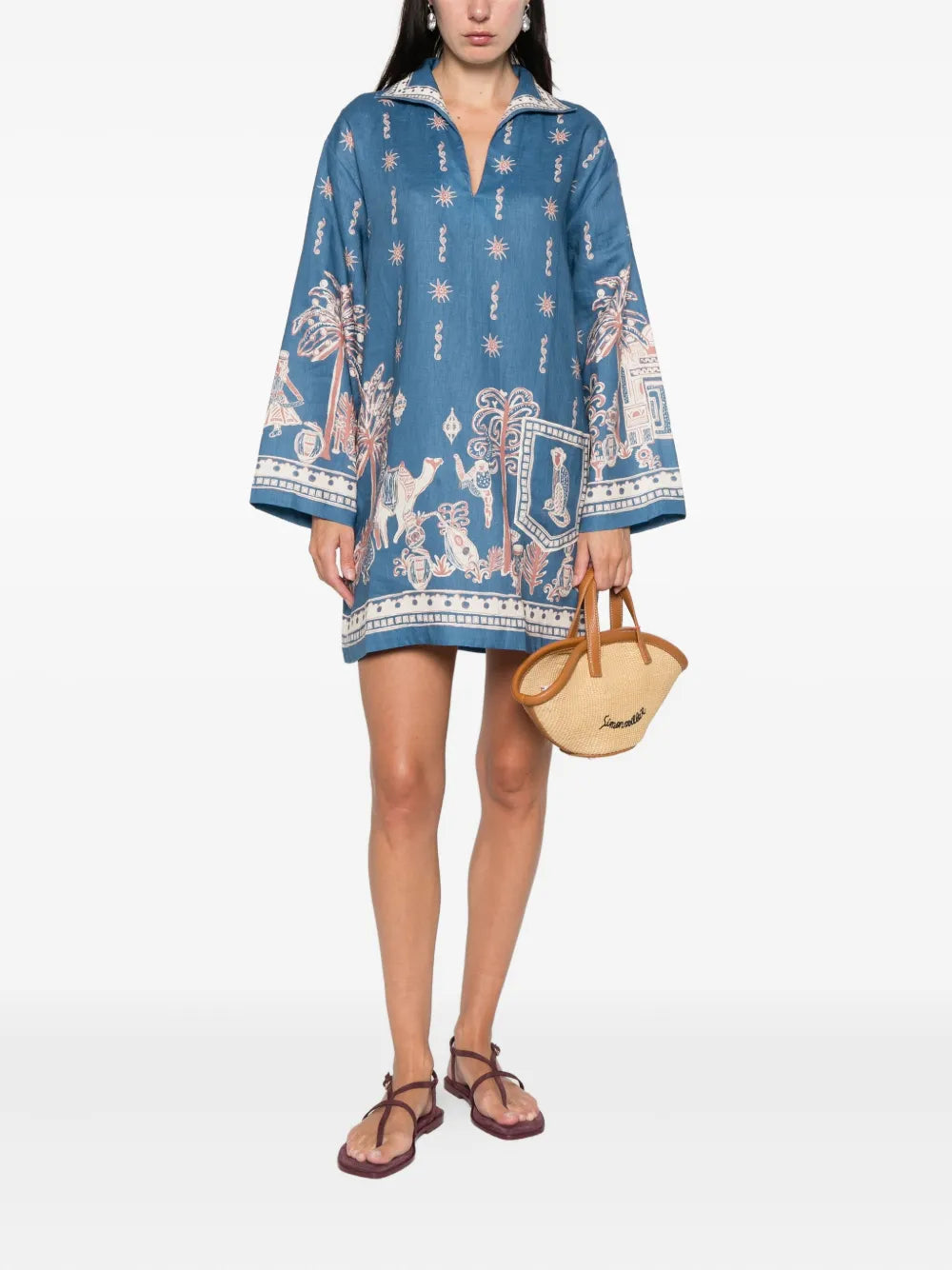 Acacia collared graphic-print mini dress