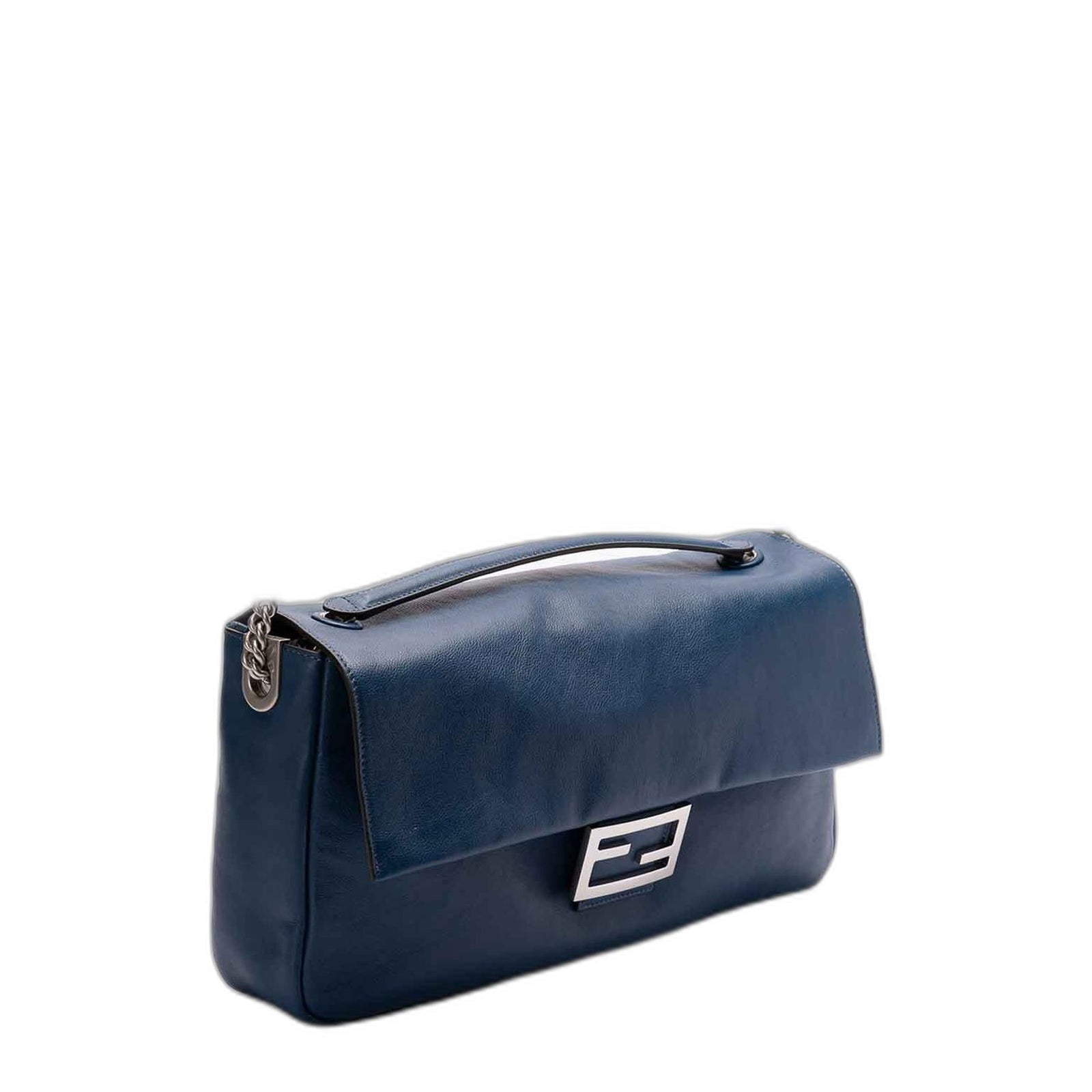 Baguette Chain Large Blue Leather Bag