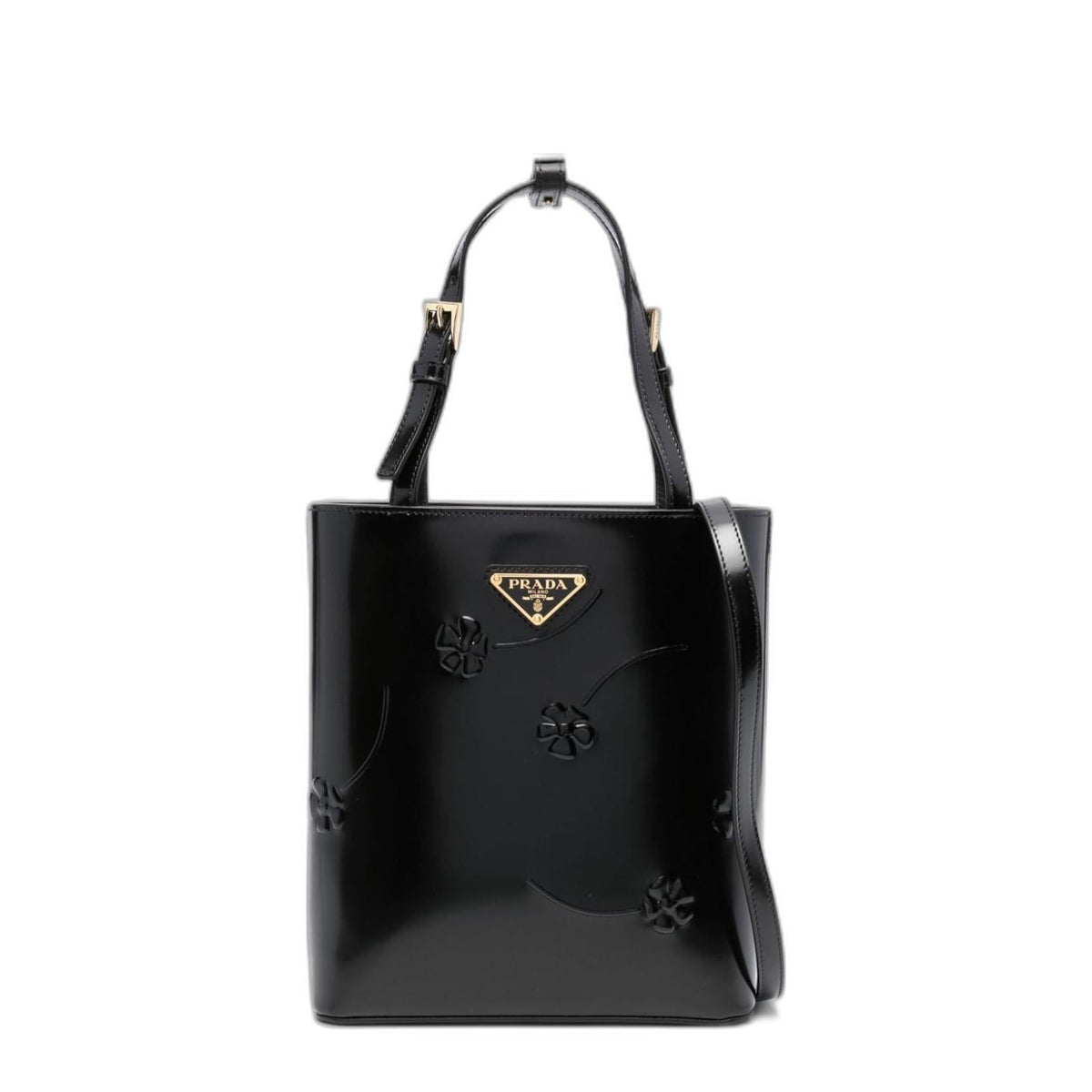 Logo-Triangle Floral-Embossed Tote Bag