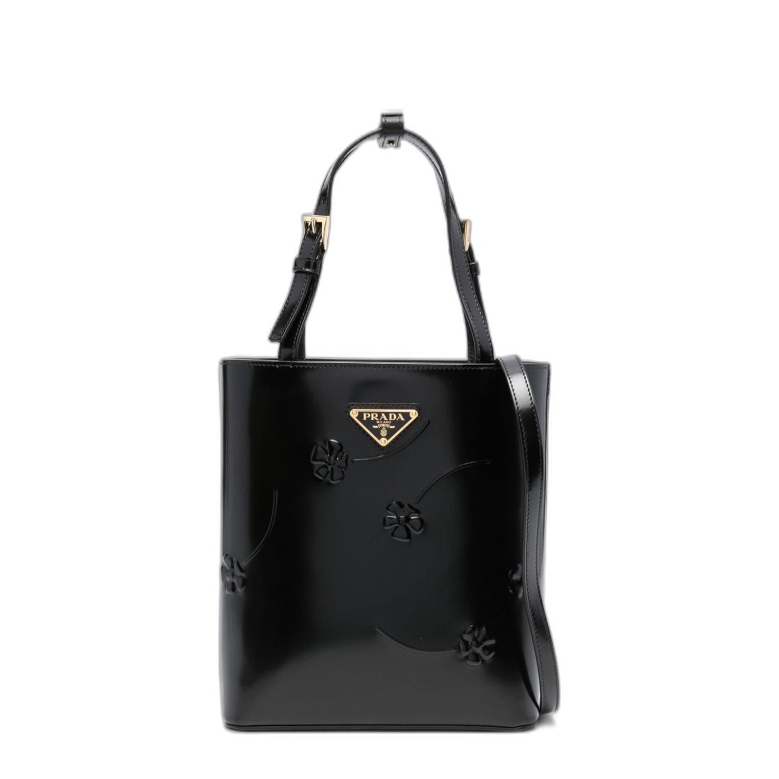 Logo-Triangle Floral-Embossed Tote Bag