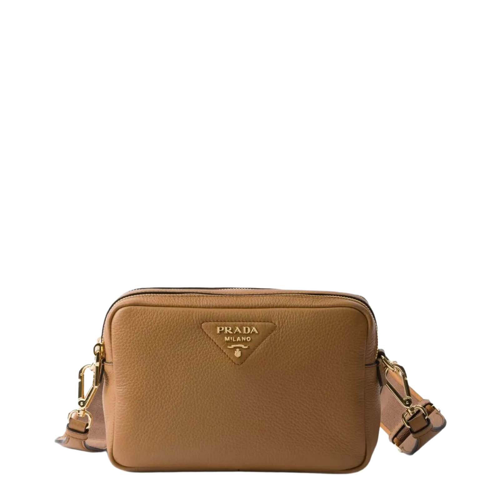 Caramel Double-Zip Leather Crossbody Bag