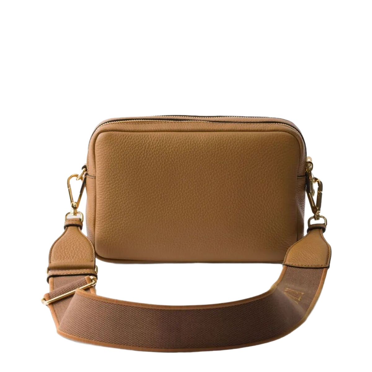 Caramel Double-Zip Leather Crossbody Bag
