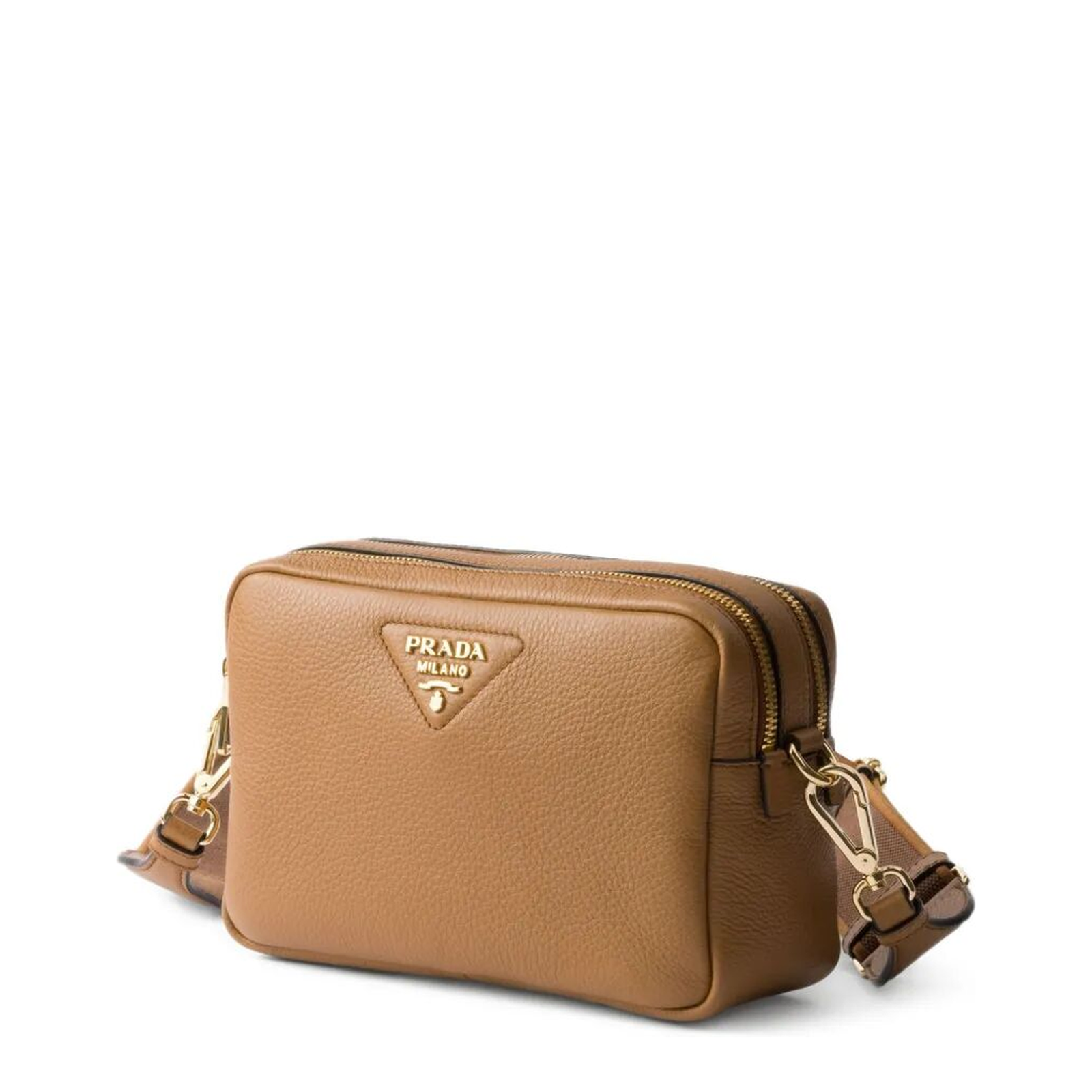 Caramel Double-Zip Leather Crossbody Bag