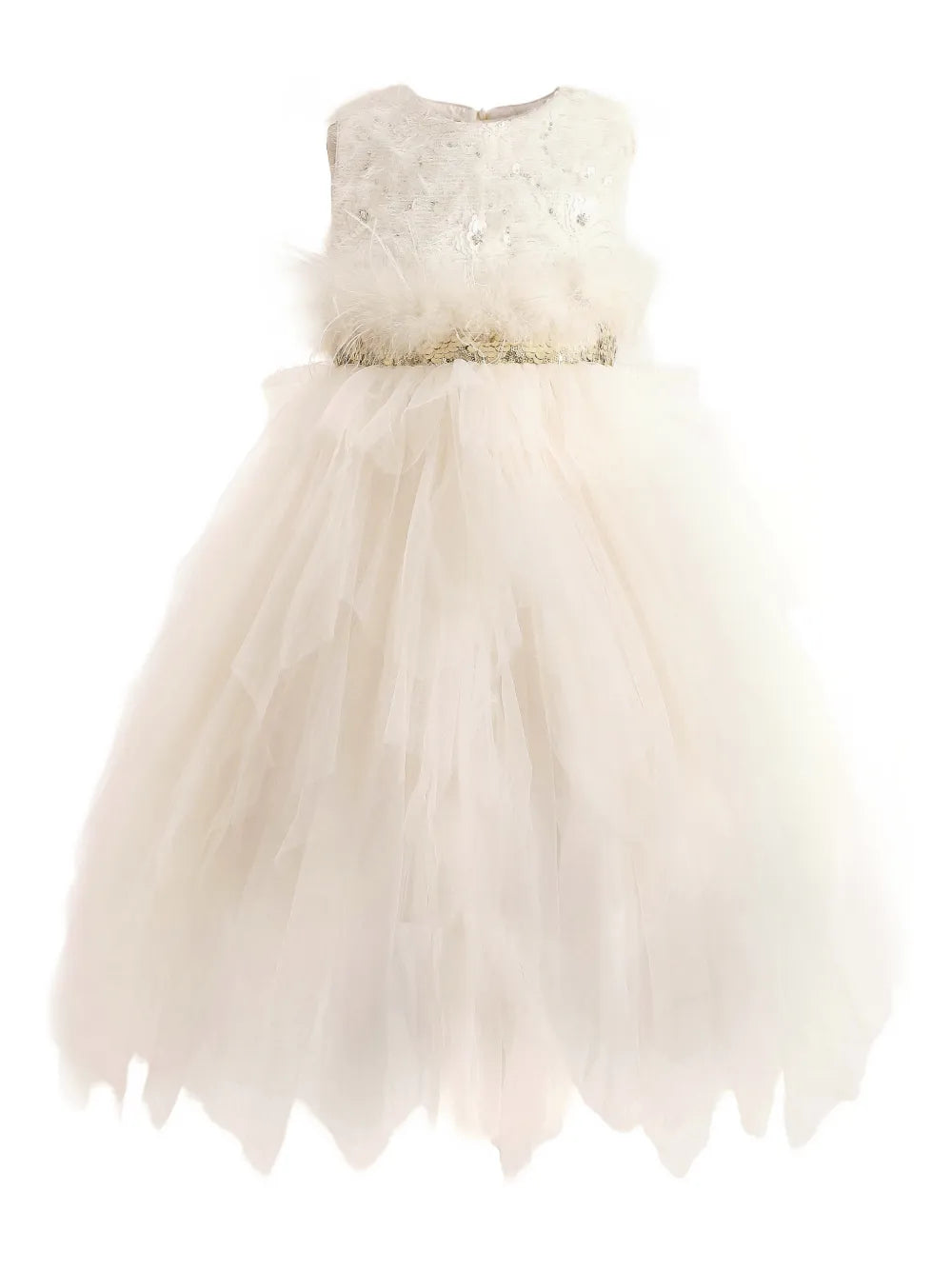 feathered-waist tulle party dress