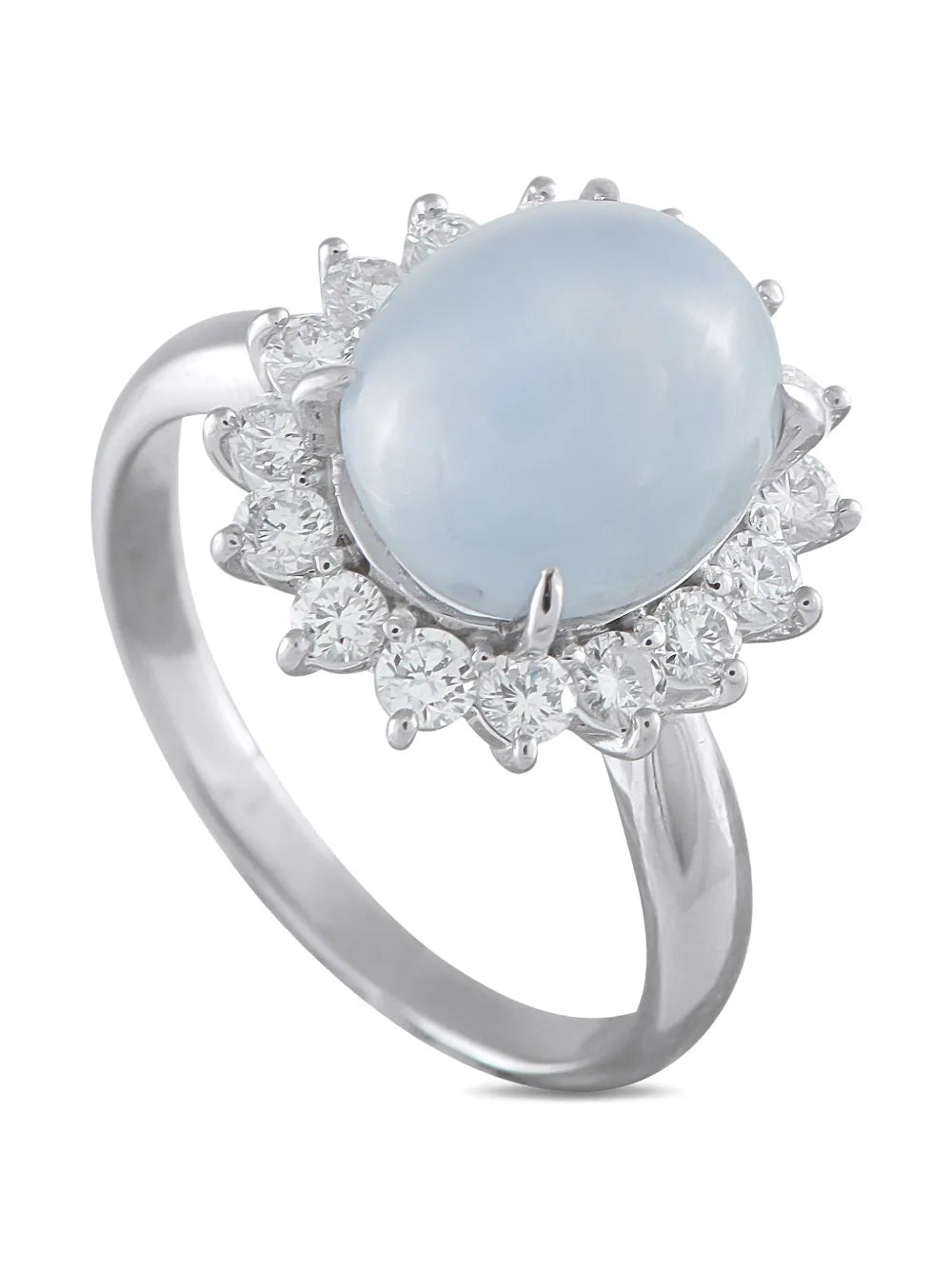 Platinum diamond sapphire halo ring