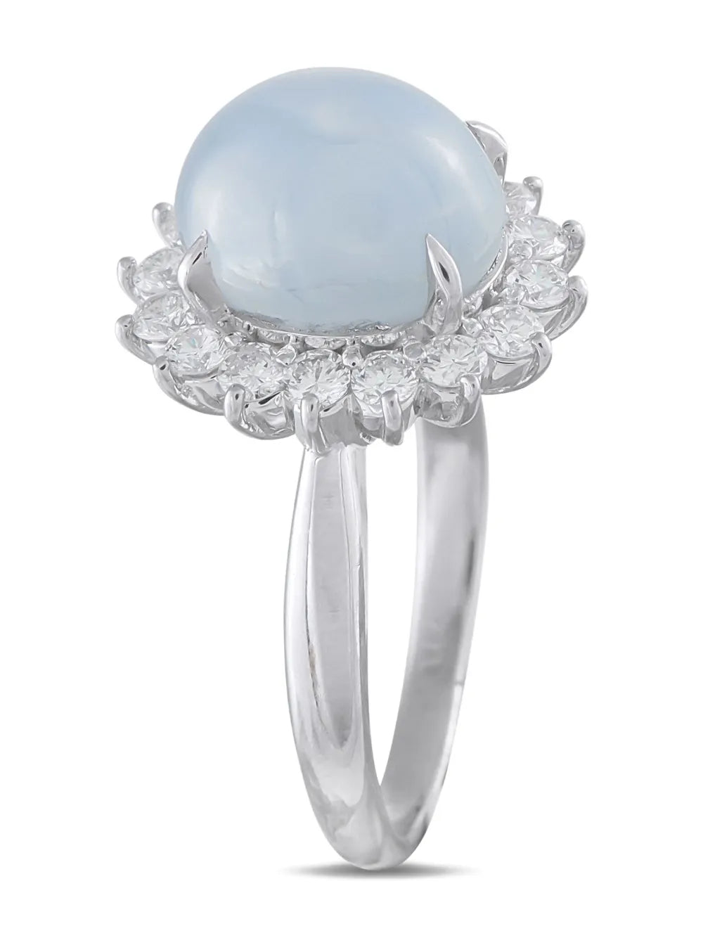 Platinum diamond sapphire halo ring