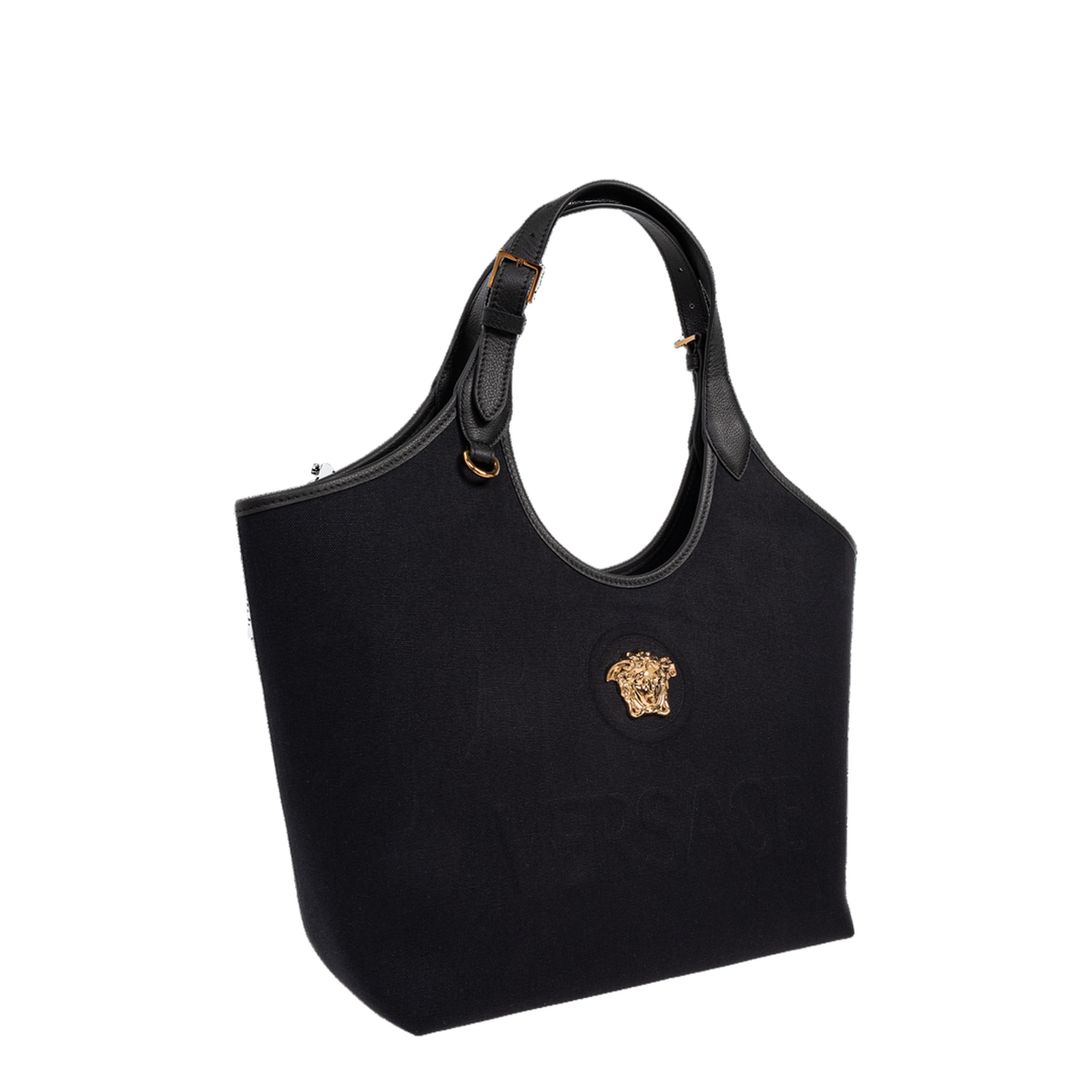 La Medusa Canvas Tote Bag Leather Black