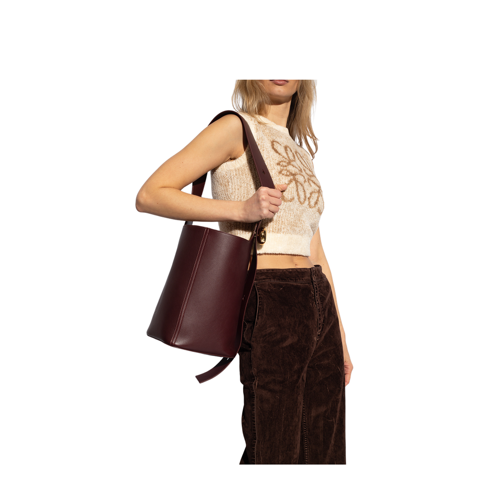 Pebble Medium Leather Bucket Bag - Dark Burgundy