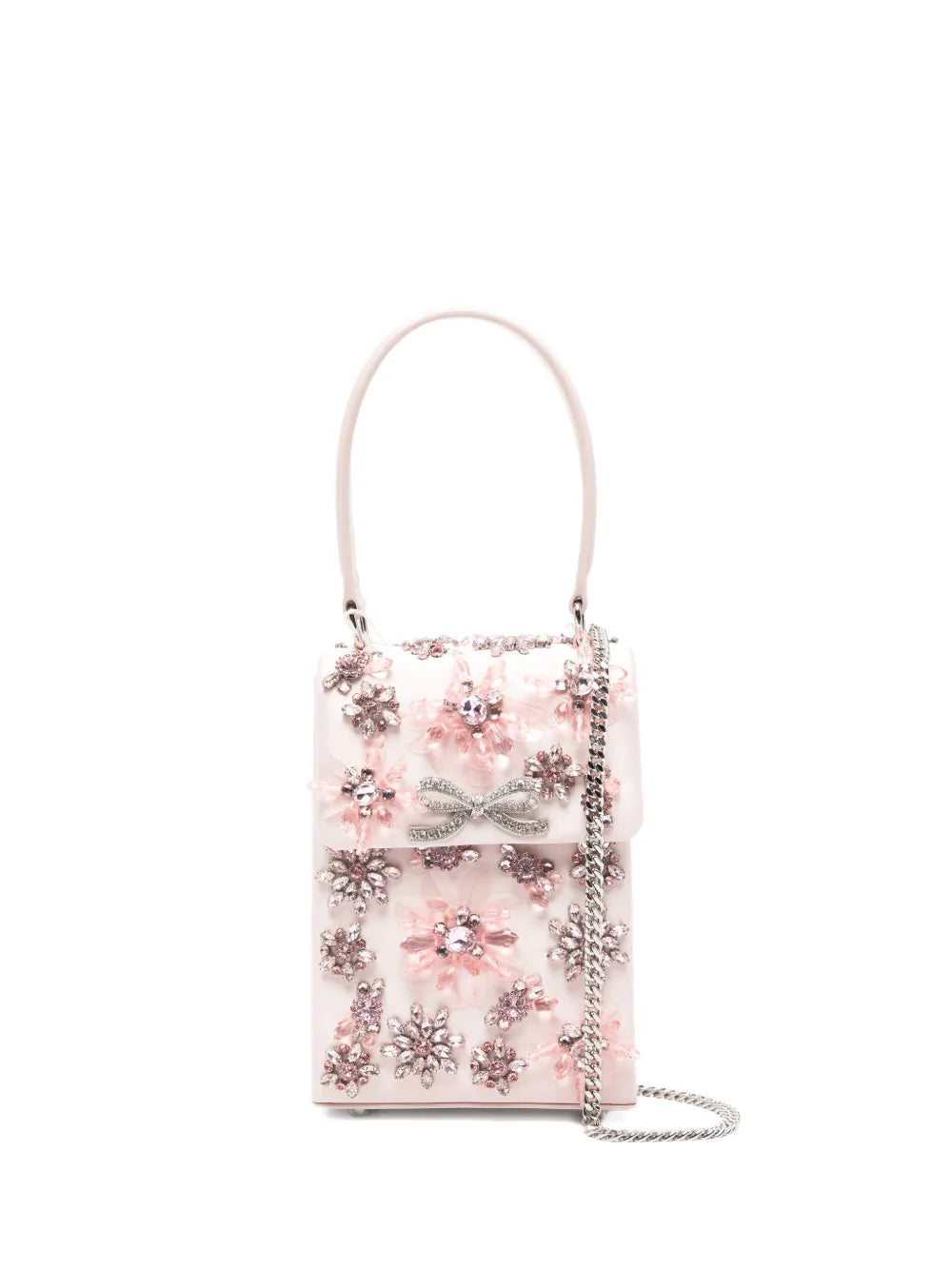 floral-crystal satin mini tote bag