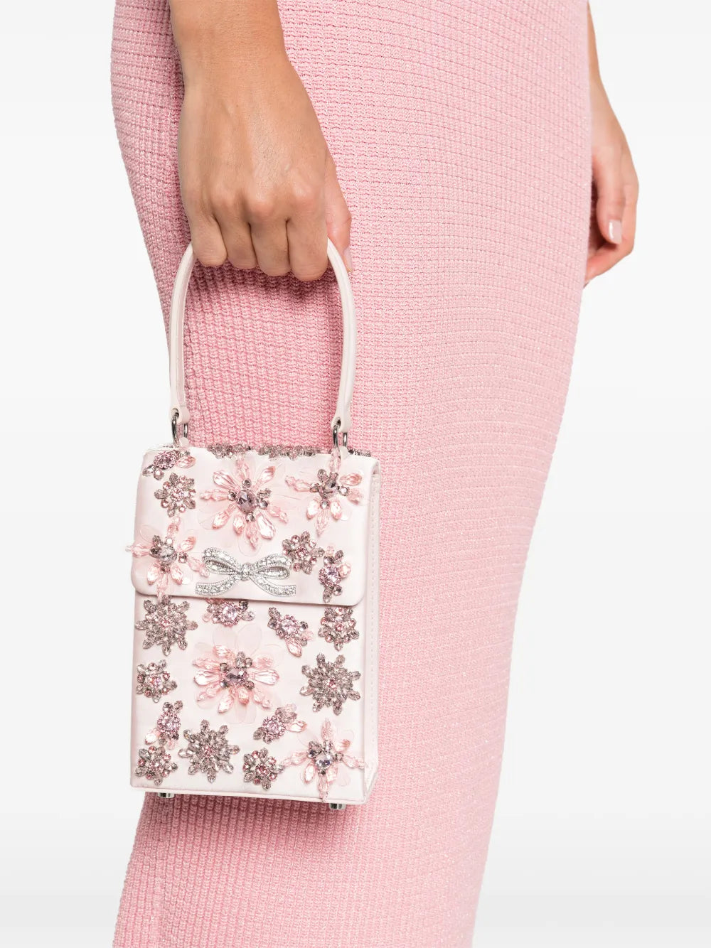floral-crystal satin mini tote bag