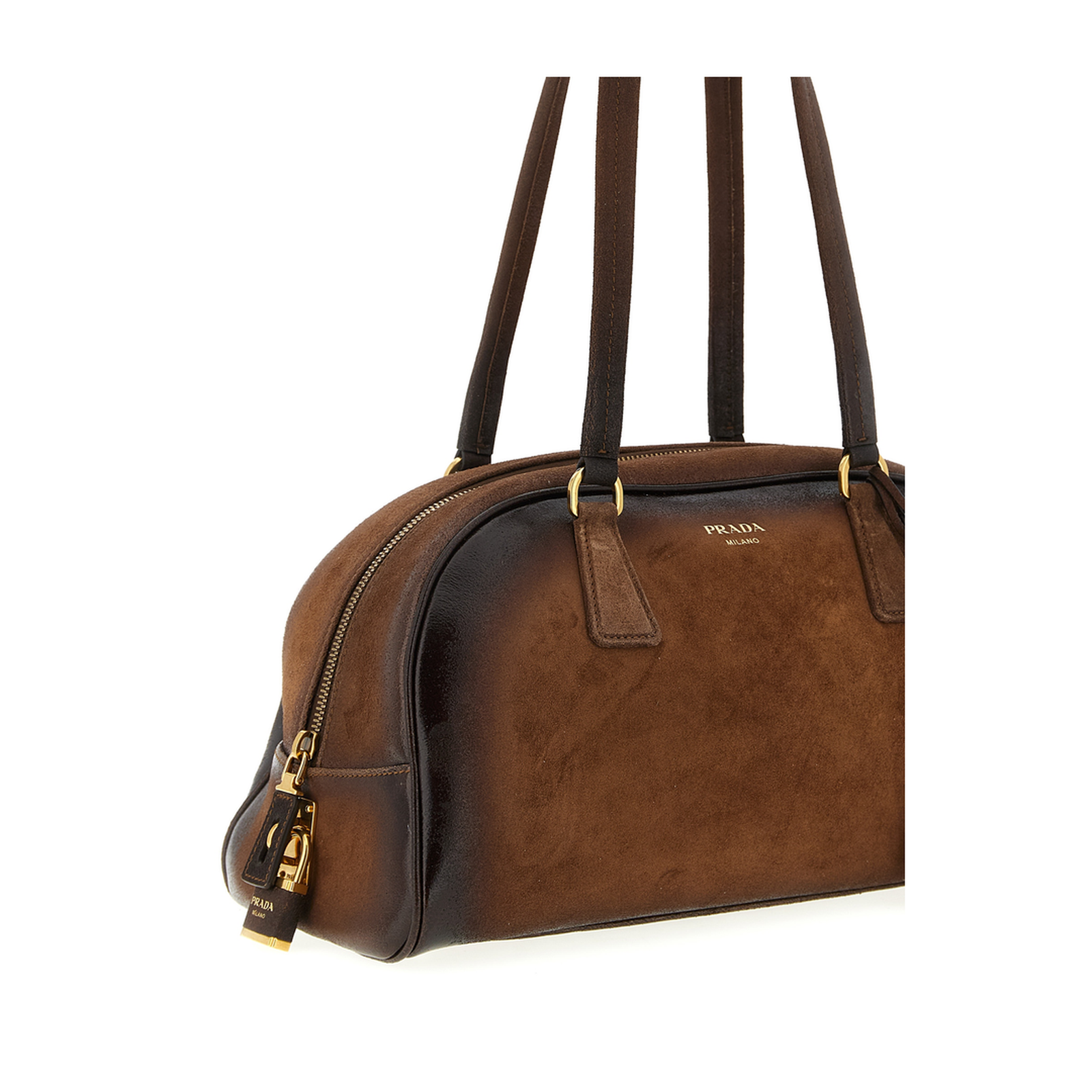 Bowling Medium Suede Bag Brown