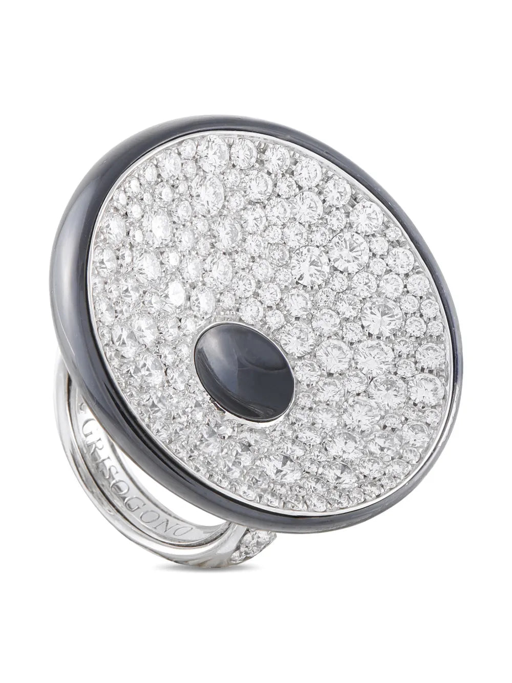 18K white gold De Grisogono diamond and onyx ring