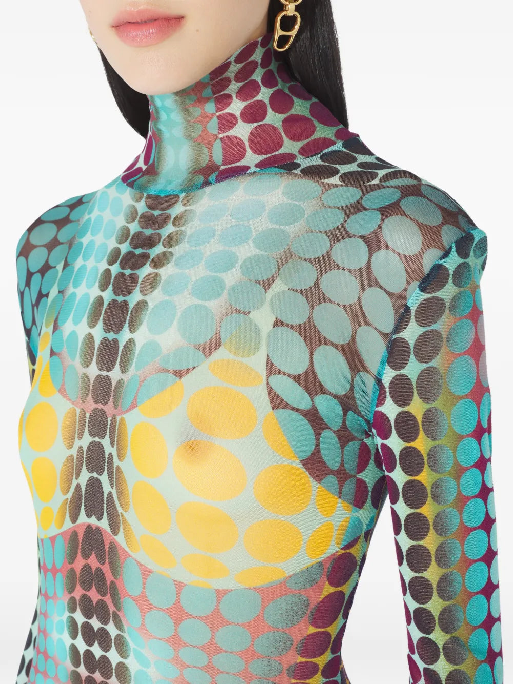 long-sleeve dots maxi dress