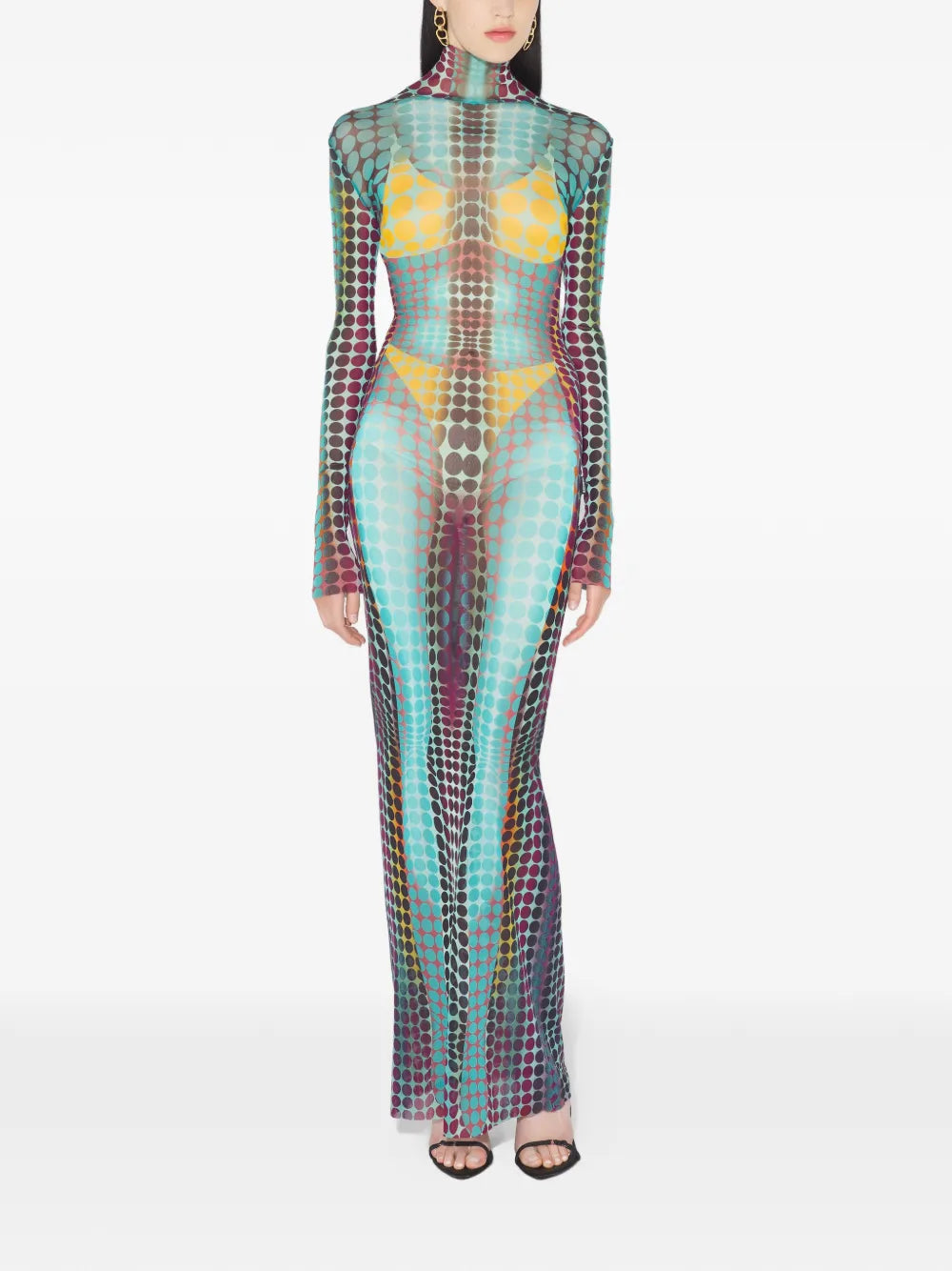 long-sleeve dots maxi dress