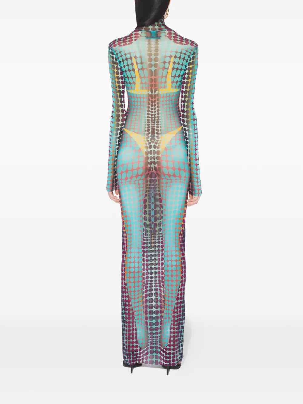long-sleeve dots maxi dress