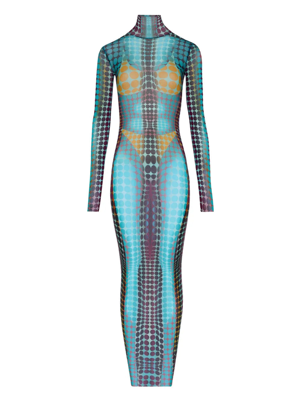 long-sleeve dots maxi dress