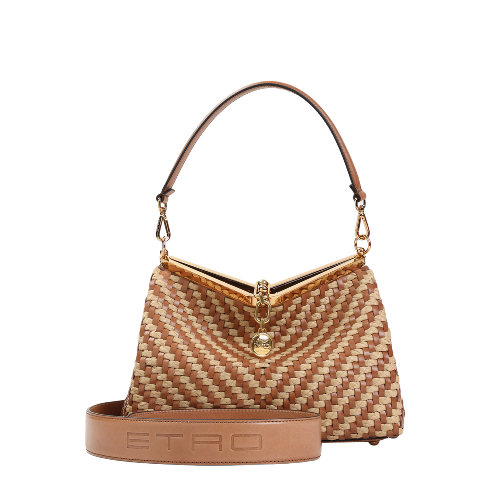Woven Leather and Rafia Vela Bag