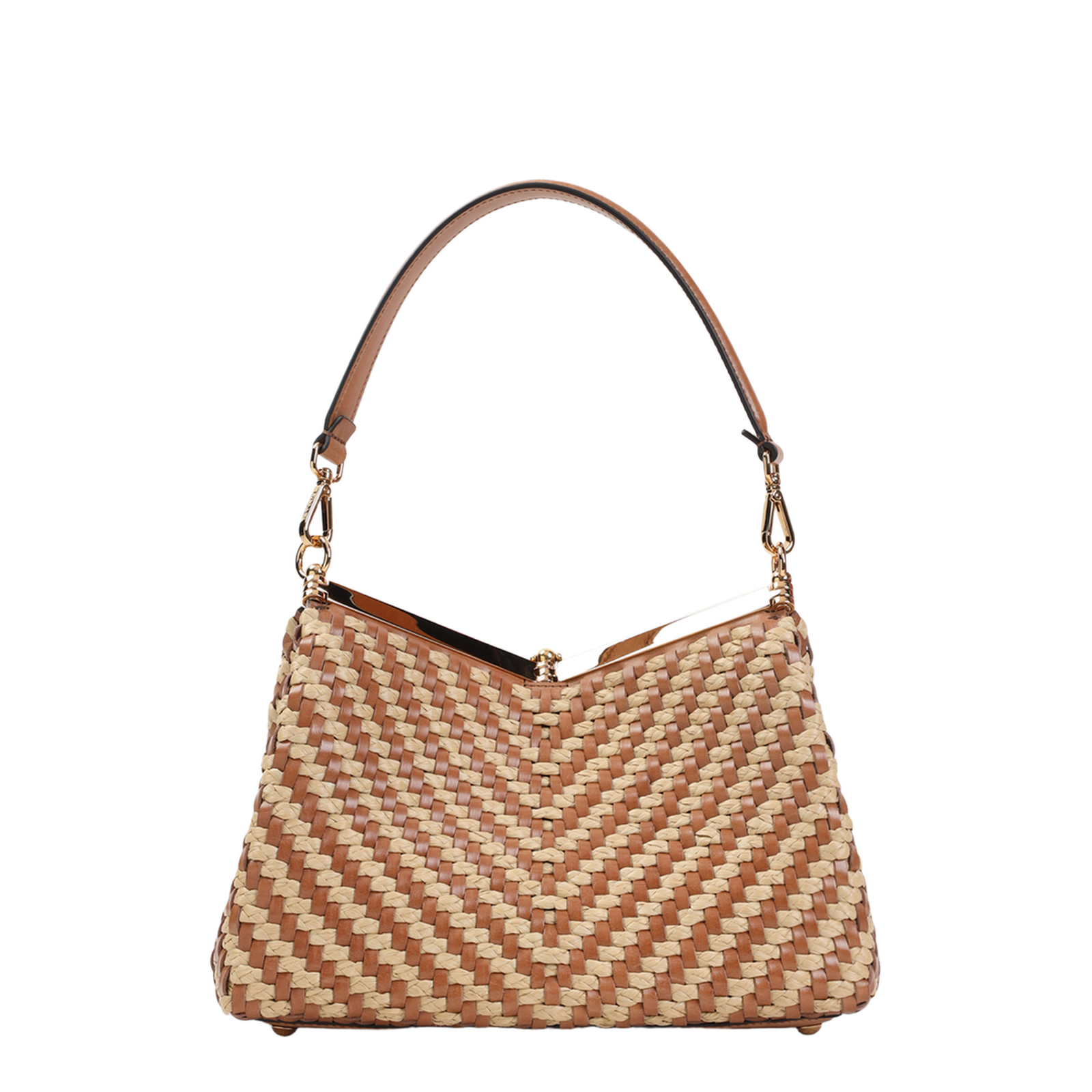 Woven Leather and Rafia Vela Bag
