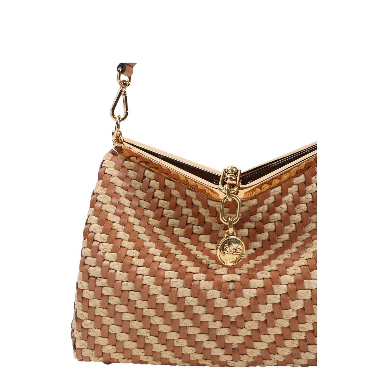 Woven Leather and Rafia Vela Bag