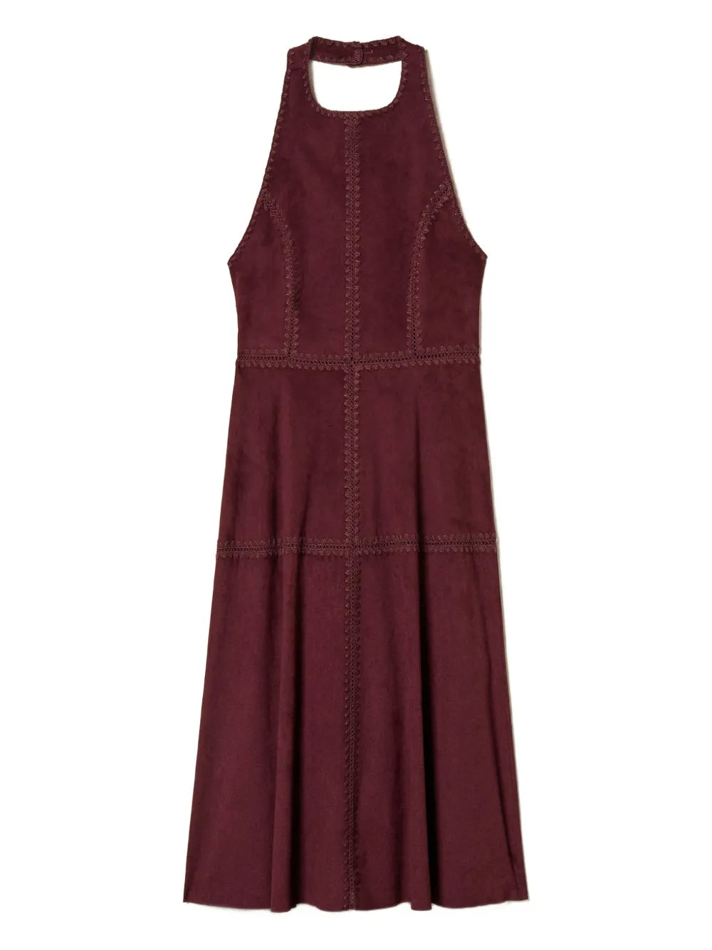 embroidery suede midi dress