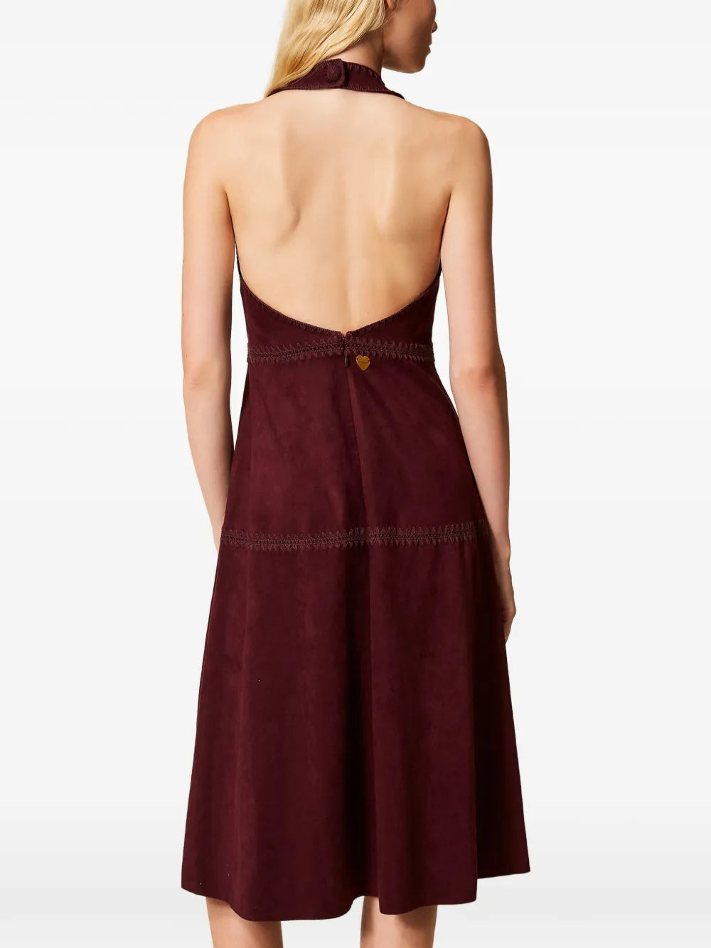 embroidery suede midi dress