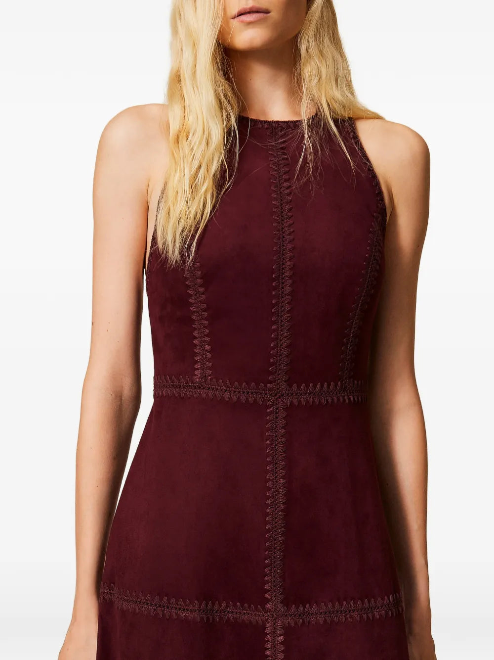 embroidery suede midi dress