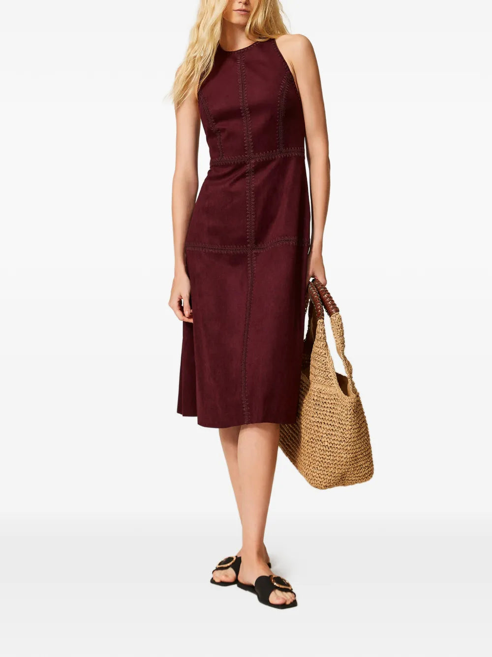 embroidery suede midi dress