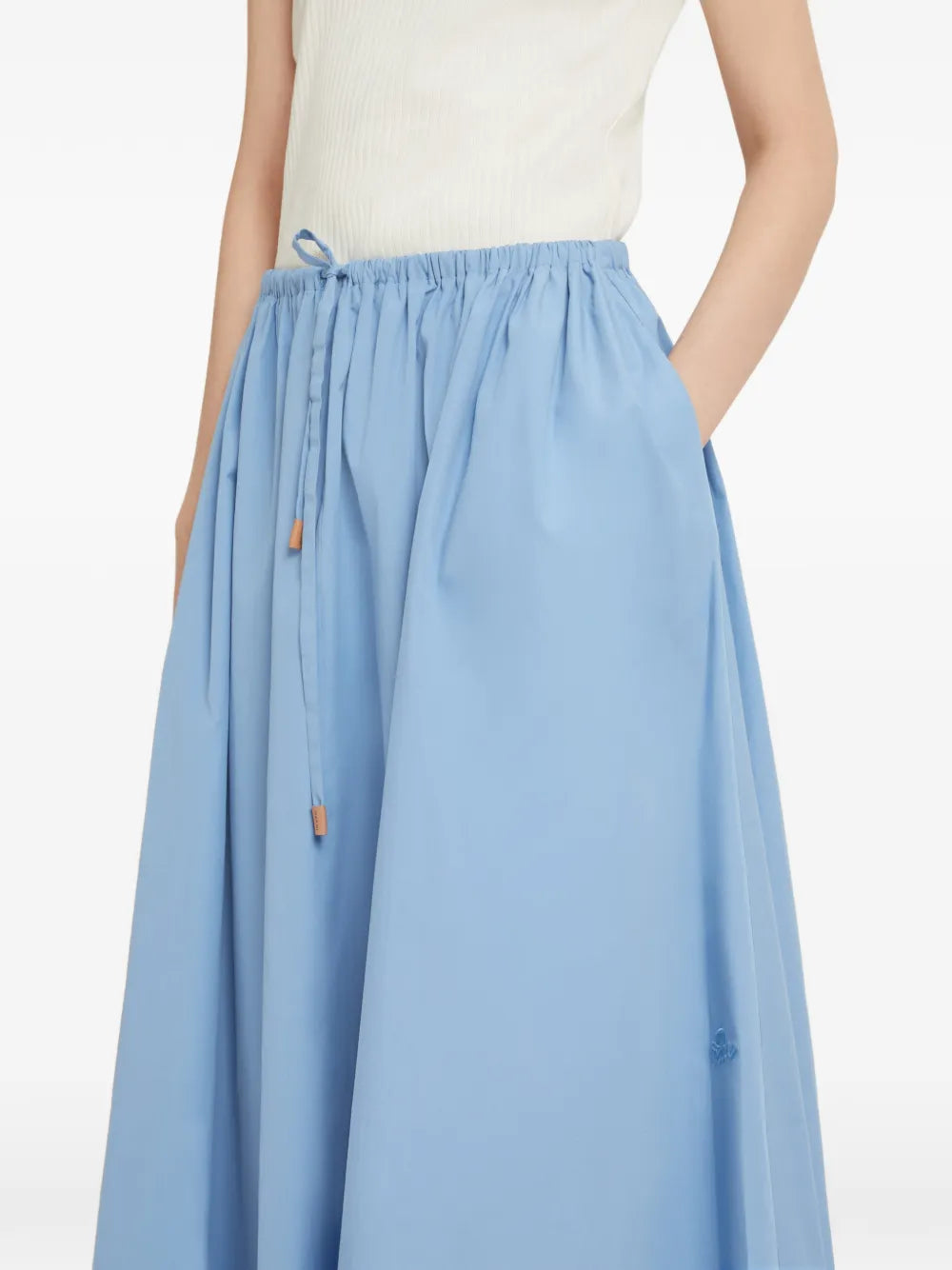 drawstring gathered midi skirt